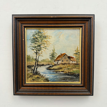 Expressive Landscape Oil Painting "Wooden Frame" Handcrafted Small Artwork Holland Art Shop