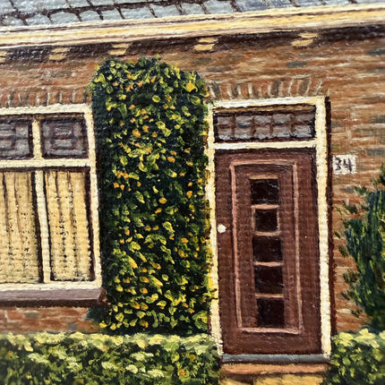 Refined Cityscape Oil Painting "Brick House" Vintage Small Artwork Holland Art Shop