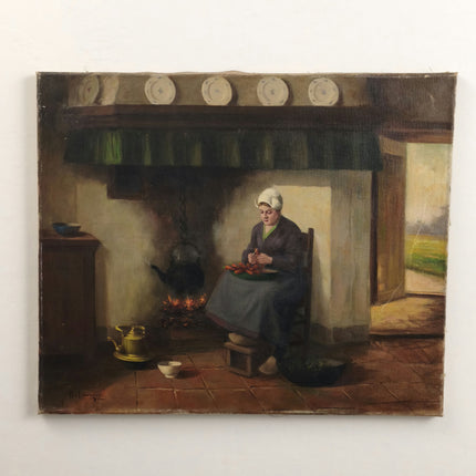 Expressive Interior Oil Painting "Seated Woman" Rustic Artwork Holland Art Shop