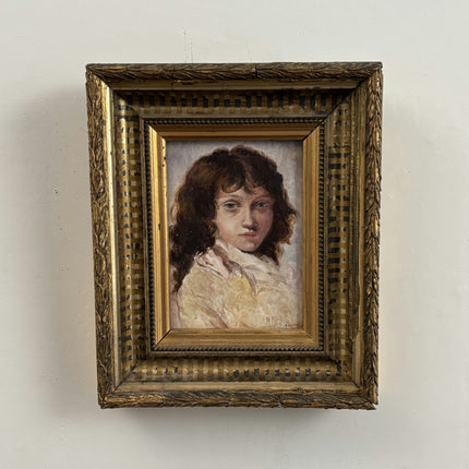 1925 Antique Interior Oil Painting "Young Boy" Small Artwork Holland Art Shop