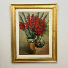 Detailed Floral Still Life Oil Painting "Red Gladiolus" Belgique Artwork Holland Art Shop