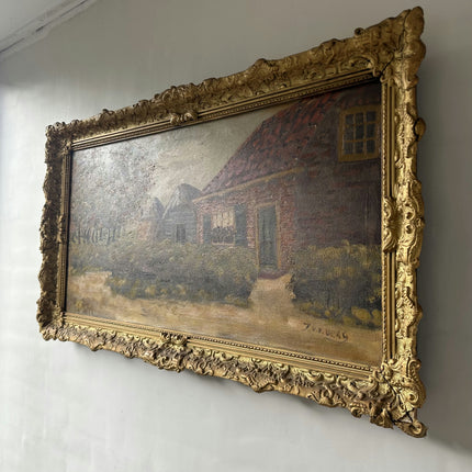 Detailed Landscape Oil Painting "Gilded Frame" Vintage Large Artwork Holland Art Shop