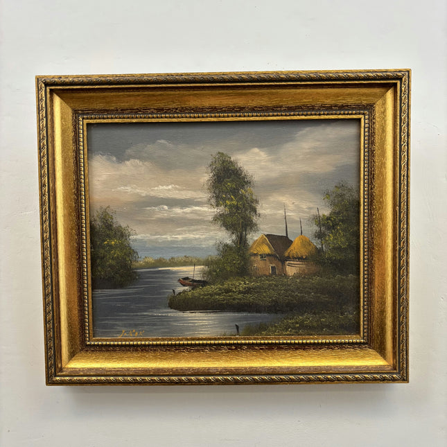 Detailed Landscape Oil Painting "Thatched Cottages" Classic Small Artwork Holland Art Shop