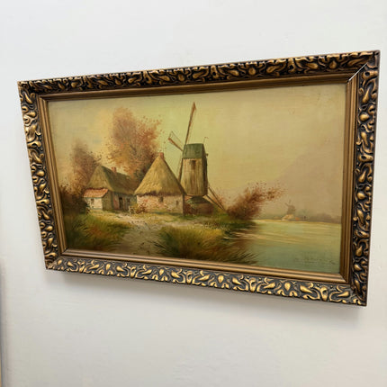 Elegant Landscape Oil Painting "Thatched Roofs" Handcrafted Large Art Holland Art Shop