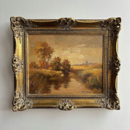 Vintage Landscape Oil Painting "Gilded Frame" Rustic Artwork Holland Art Shop