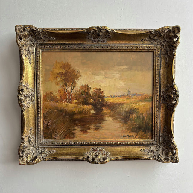 Vintage Landscape Oil Painting "Gilded Frame" Rustic Artwork Holland Art Shop
