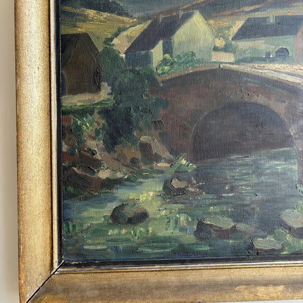 1936 Landscape Oil Painting "Arched Bridge" Artwork Holland Art Shop