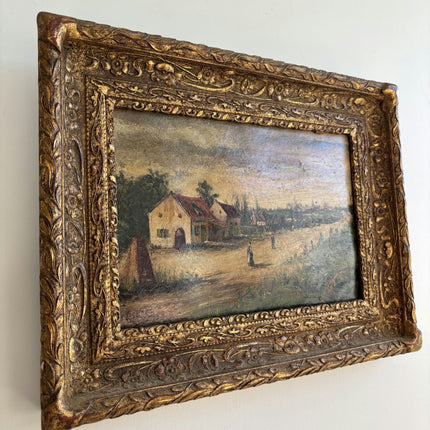1924 Antique Landscape Oil Painting "Gilded Frame" Small Art Holland Art Shop