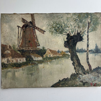 Rustic Landscape Oil Painting "Windmill Tower" Authentic Art Holland Art Shop