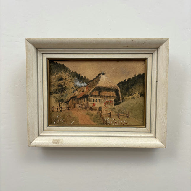 Traditional Landscape Aquarel "Thatched Cottage" Vintage Small Art Holland Art Shop
