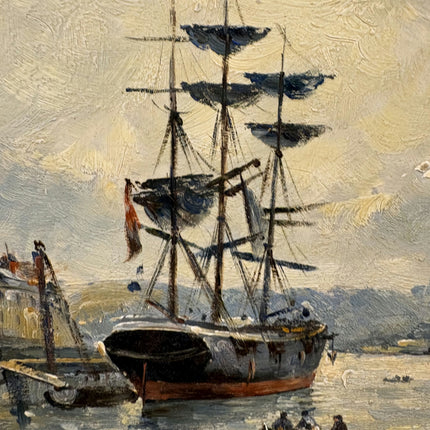 Handcrafted Harbor Scene Oil Painting "Sailing Ship" Traditional Small Art Holland Art Shop