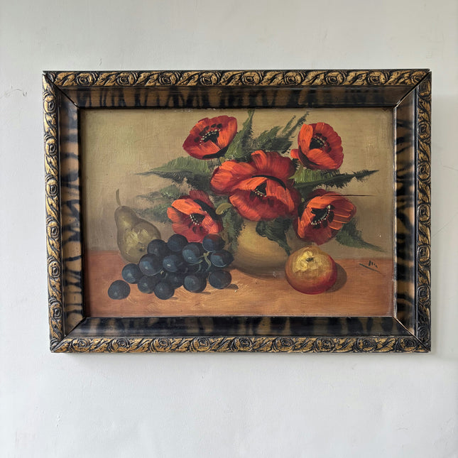 Traditional Still Life Oil Painting "Red Poppies" Rustic Small Art Holland Art Shop