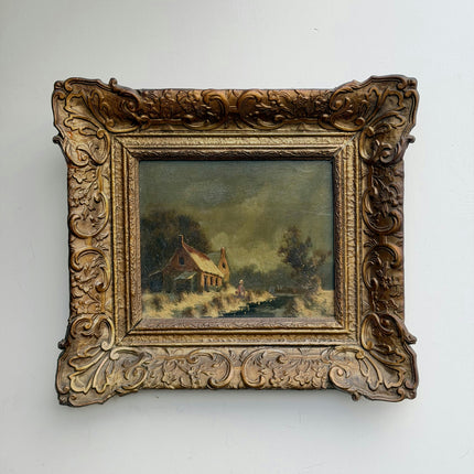 Antique Winter Landscape Oil Painting "Ornate Frame" Traditional Artwork Holland Art Shop