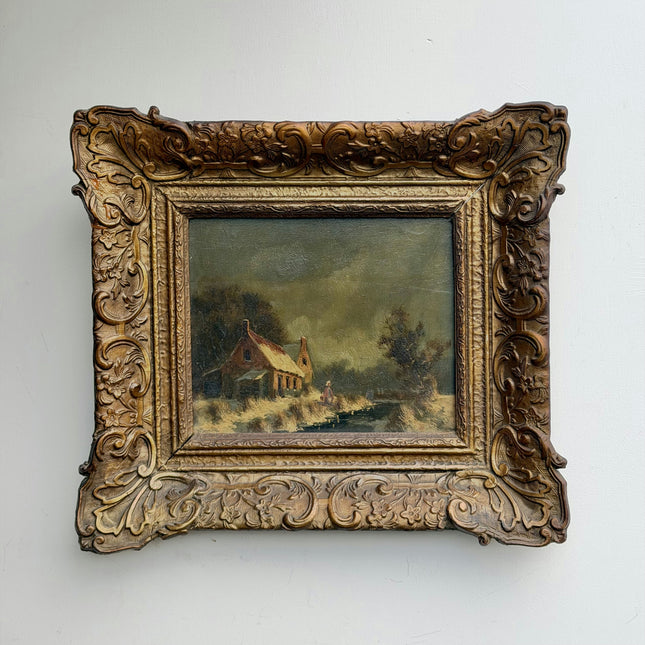 Antique Winter Landscape Oil Painting "Ornate Frame" Traditional Artwork Holland Art Shop