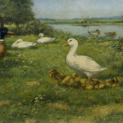 Authentic Animals Oil Painting "Grazing Geese" Vintage Art Holland Art Shop