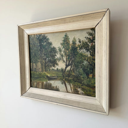 Handcrafted Landscape Oil Painting "Riverside Trees" Traditional Small Art Holland Art Shop
