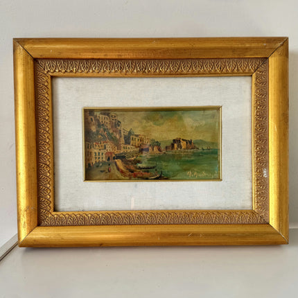 Classic Oil Painting Scenery "Coastal Village Scene" Striking Small Artwork