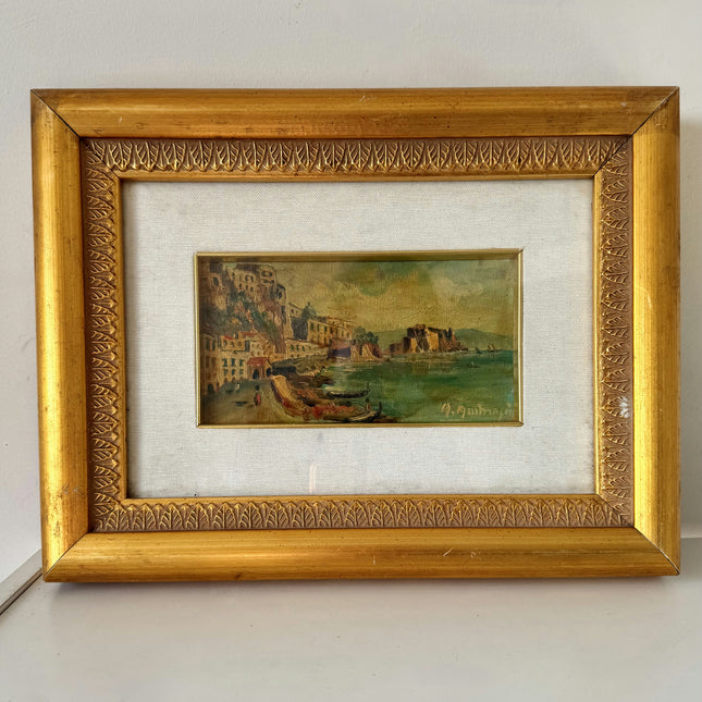 Classic Oil Painting Scenery "Coastal Village Scene" Striking Small Artwork