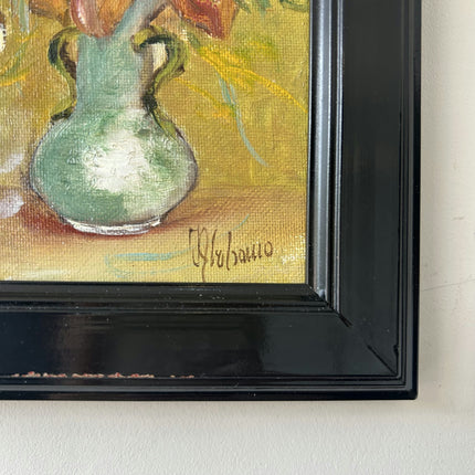 Handcrafted Floral Still Life Oil Painting "Green Vase" Expressive Small Artwork Holland Art Shop