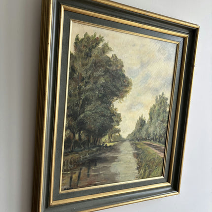 Elegant Landscape Oil Painting "River Trees" Vintage Artwork Holland Art Shop