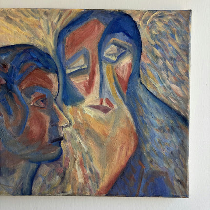 Authentic Portrait Oil Painting "Kissing Heads" Expressive Small Art Holland Art Shop