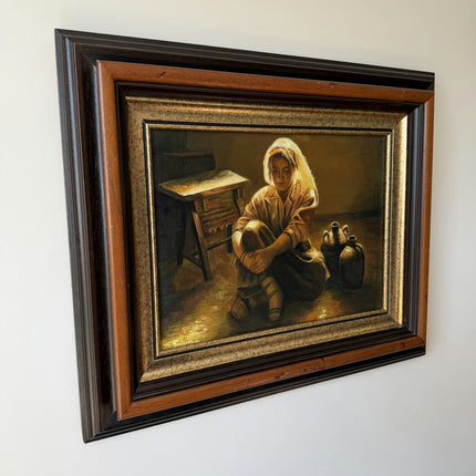 Elegant Portrait Oil Painting "Seated Woman" Rustic Artwork Holland Art Shop
