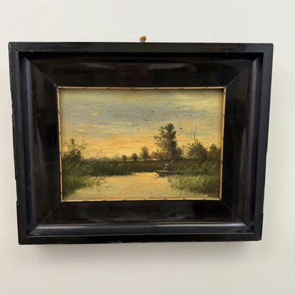 19th Century Antique Seascape Oil Painting "Fishing Boat" Artwork Holland Art Shop
