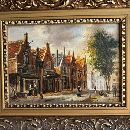 Expressive Cityscape Oil Painting "Golden Frame" Authentic Small Art Holland Art Shop
