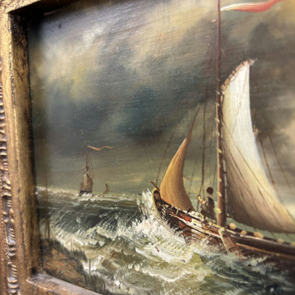 Antique Seascape Oil Painting "Sailing Boat" Original Small Art Holland Art Shop