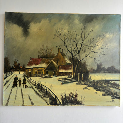 Handcrafted Winter Landscape Oil Painting "Snowy Farmhouse" Original Art Holland Art Shop