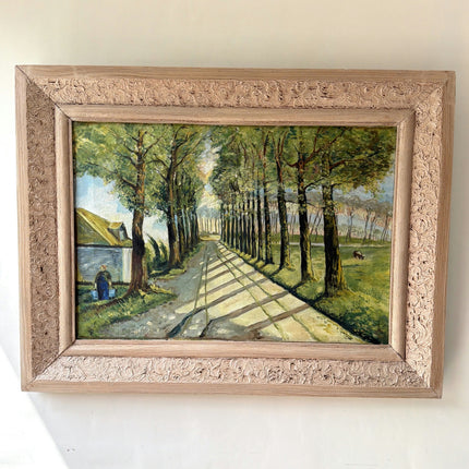 Handcrafted Landscape Oil Painting "Tree Lined Path" Rustic Belgique Artwork Holland Art Shop
