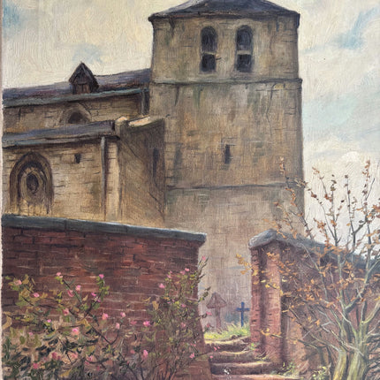 Rustic Cityscape Oil Painting "Church Tower" Traditional Belgique Artwork Holland Art Shop