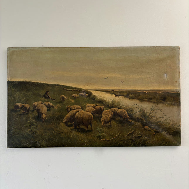 Wonderful Oil Painting Animals "Grazing Sheep" Intriguing Medium Art Holland Art Shop