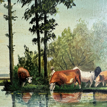 Original Landscape Oil Painting "Grazing Cows" Expressive Art Holland Art Shop