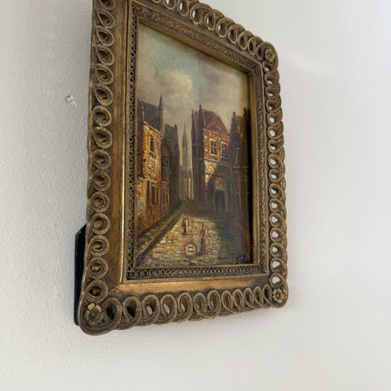 Marvelous Oil Painting Cityscape "Old Town Square" Figurative Small Art Holland Art Shop