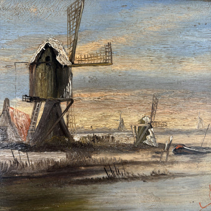 Traditional Landscape Oil Painting "Thatched Windmill" Elegant Small Art Holland Art Shop