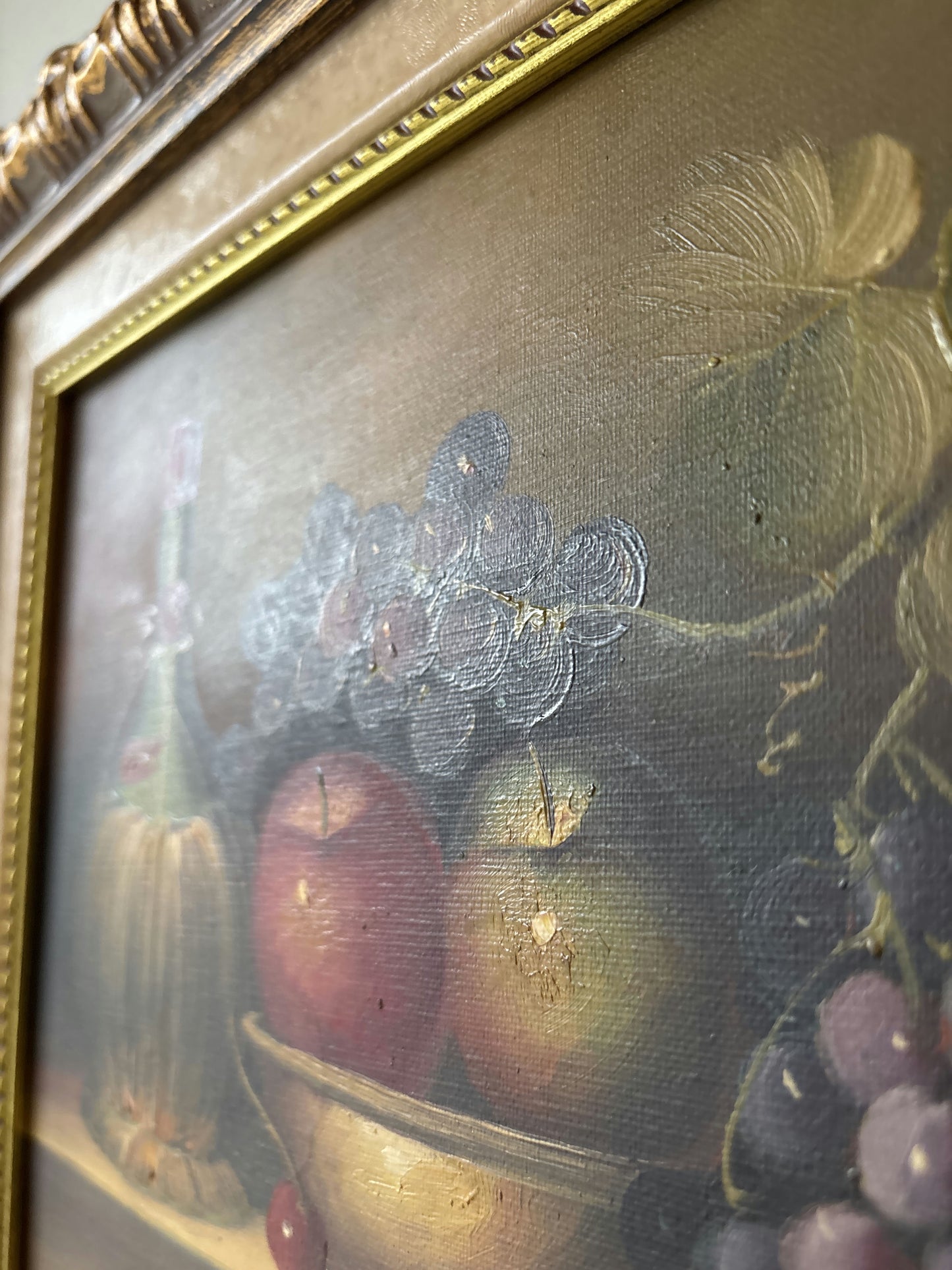 Still Life Oil Painted On Canvas With Ornate frame from ca 1970