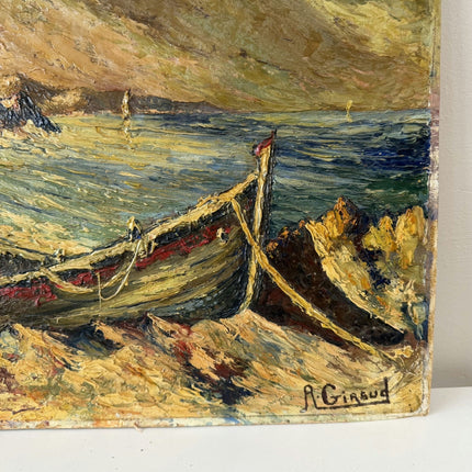 Traditional Harbor Scene Oil Painting "Beached Boats" Rustic Artwork Holland Art Shop