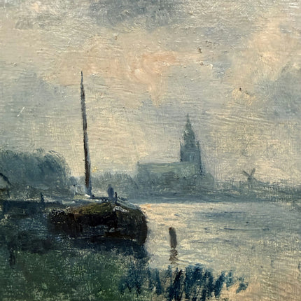 Classic Scenery Oil Painting "River Pier" Expressive Small Art Holland Art Shop