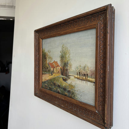 Original Landscape Oil Painting "Wooden Frame" Expressive Small Artwork Holland Art Shop