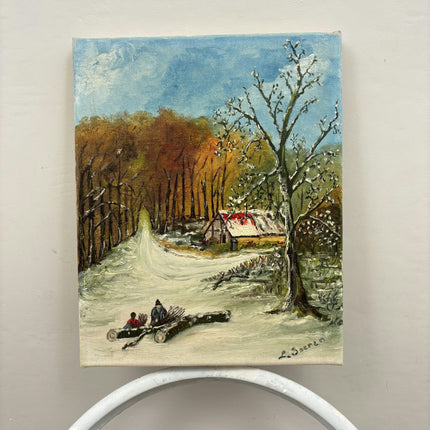 Traditional Winter Landscape Oil Painting "Snowy Cabin" Vintage Small Art Holland Art Shop