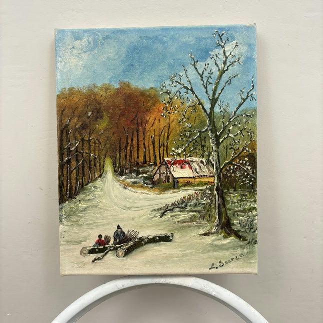 Traditional Winter Landscape Oil Painting "Snowy Cabin" Vintage Small Art Holland Art Shop