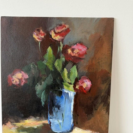 Handcrafted Flowery Still Life Oil Painting "Blue Vase" Elegant Small Art Holland Art Shop