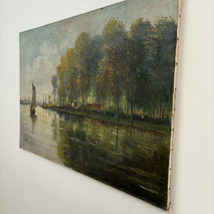 19th Century Antique Seascape Oil Painting "Sailing Boat" Large Art Holland Art Shop