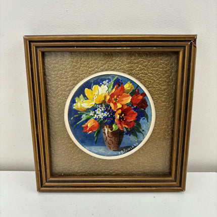 Timeless Flowery Still Life Oil Painting "Worn Panel" Handcrafted Small Artwork Holland Art Shop