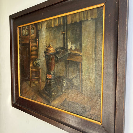 1937 Interior Oil Painting "Cooking Pot" Artwork Holland Art Shop