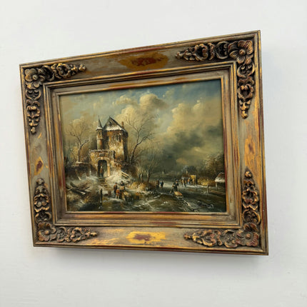 Vintage Winter Landscape Oil Painting "Stone Castle" Handcrafted Art Holland Art Shop