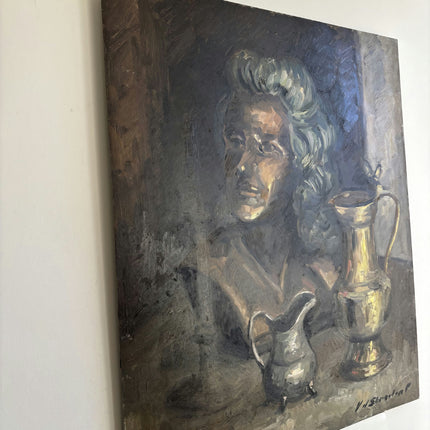 Handcrafted Still Life Oil Painting "Brass Samovar" Vintage Art Holland Art Shop
