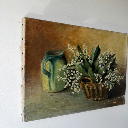 Detailed Flowery Still Life Oil Painting "Lily Basket" Vintage Small Art Holland Art Shop