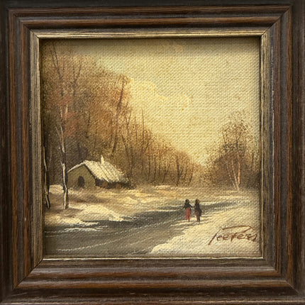 Refined Winter Landscape Oil Painting "Two Figures" Expressive Small Artwork Holland Art Shop